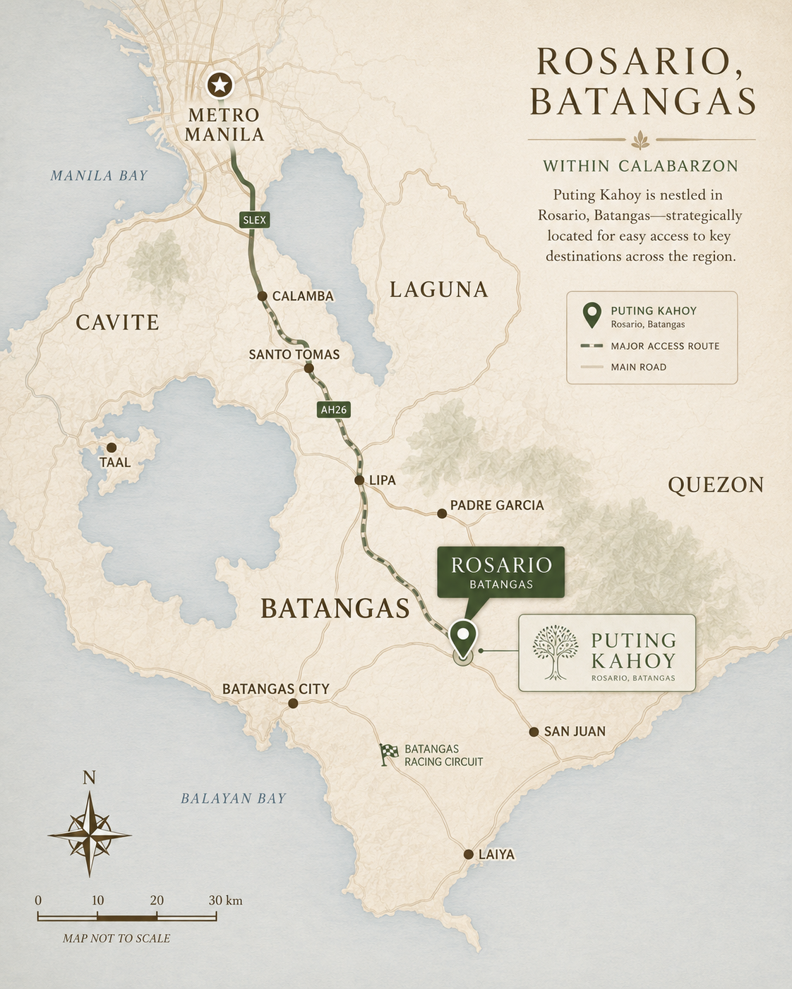 CALABARZON map locating Rosario, Batangas in relation to Metro Manila, Cavite, Laguna, Quezon, Lipa, and Batangas City